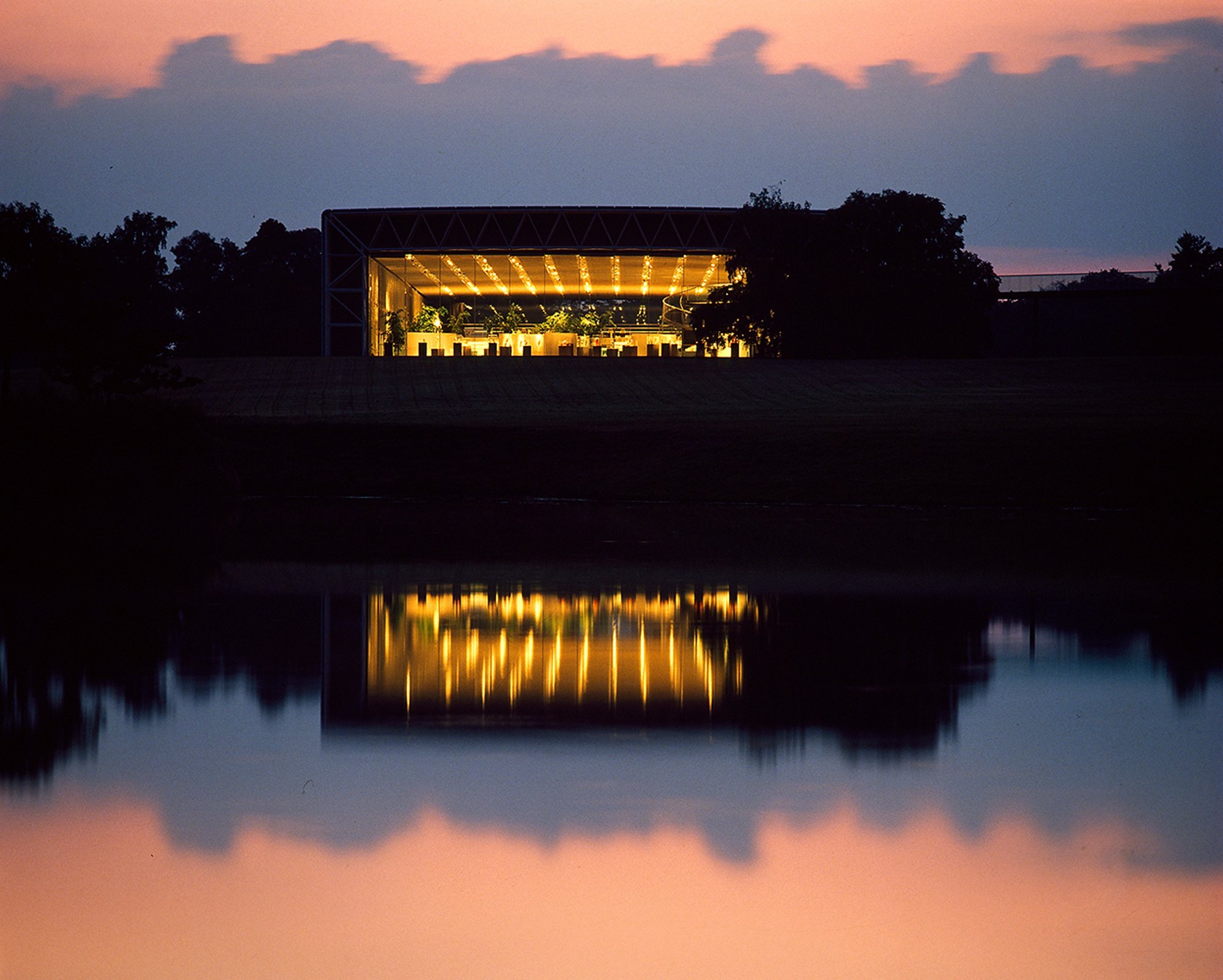The Sainsbury Centre's full-height windows at each end open the space up to the surrounding landscape.